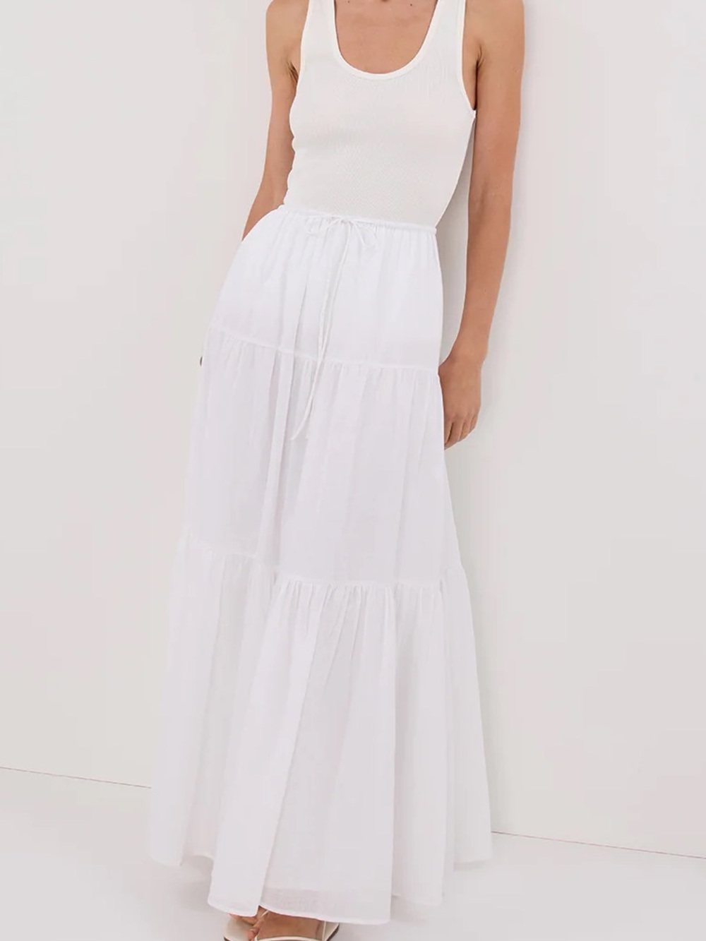 DISSH Fletcher White Tiered Maxi Skirt
